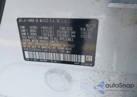 2018 Honda Hr-V Ex-L z USA, uszkodzony, nr VIN 3CZRU5H77JM722620